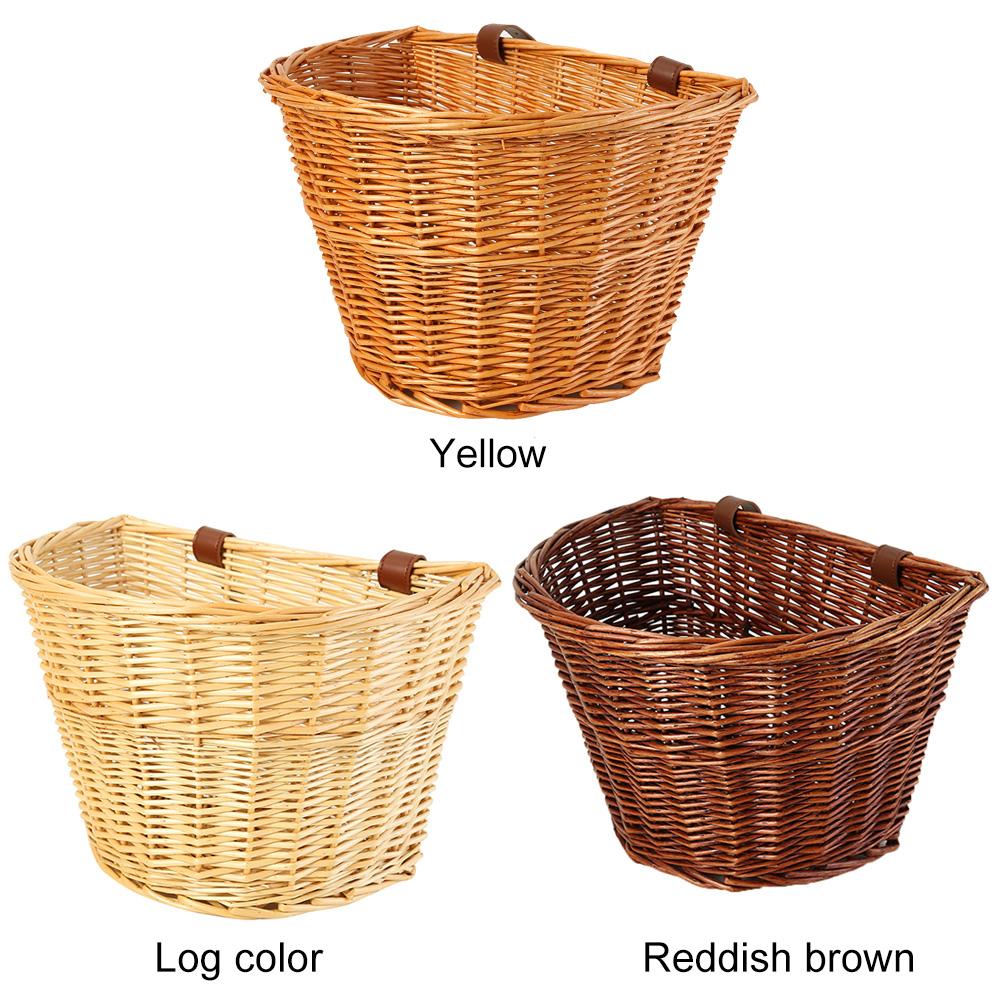 Retro Rattan Bike Front Basket Bicycle Cycling Handlebar Cargo Storage Container  with Belt for Bicycle Parts Accessories