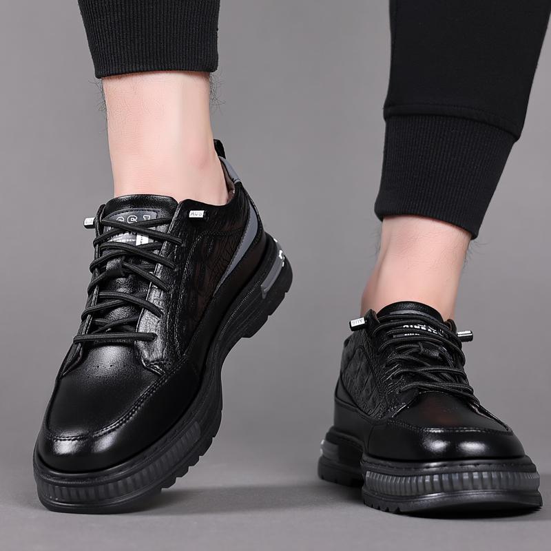 Fashion Brand Men's Sports Leisure Shoes Thick Soled Leather Increased Height British Shoes Versatile Men's Workwear Shoes