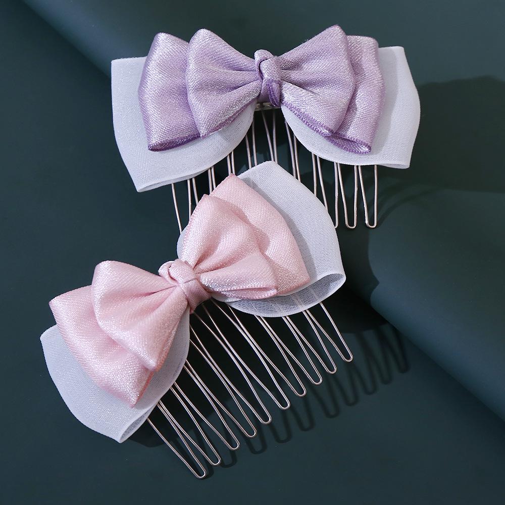 Korean Pink Bow Hair Comb Clip for Girls' Bangs Styling