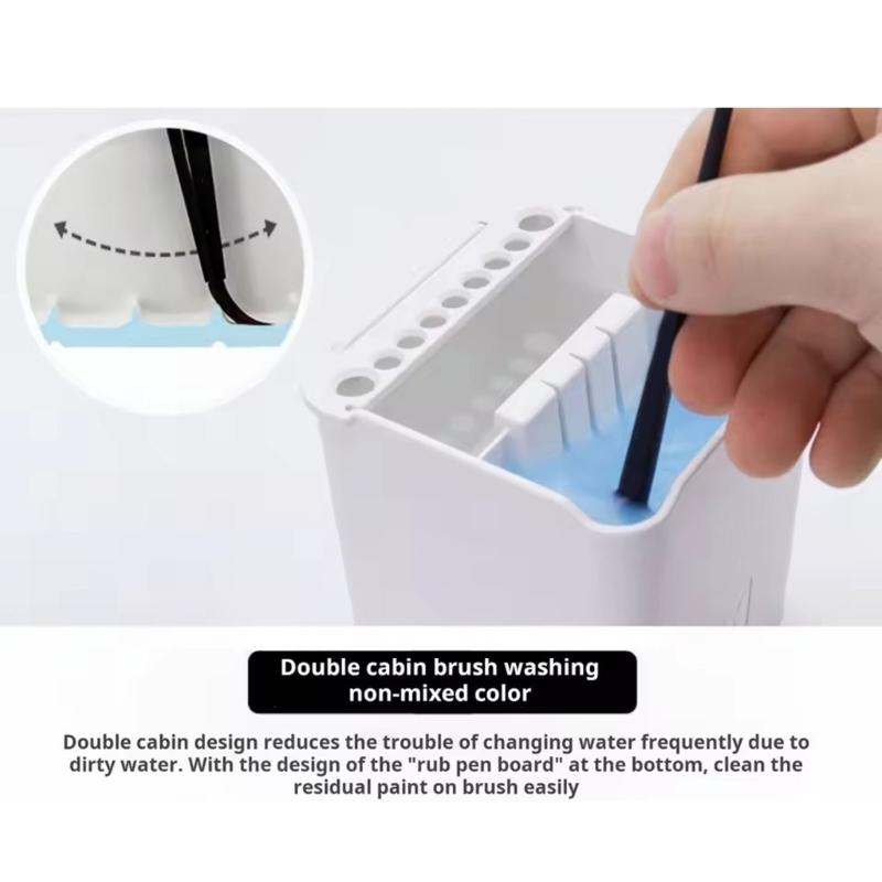 2 in 1 Modeling Brush Holders and Cleaner with Double Compartments Absorbent Pad for DIY and Hobbies Painting Enthusiasts