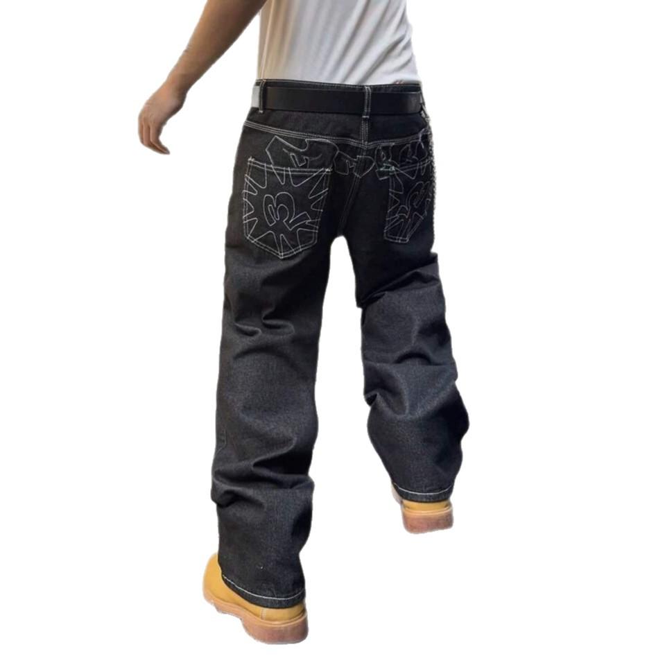 Large size American embroidered wide-leg jeans retro casual and thin loose straight floor-mopping trousers
