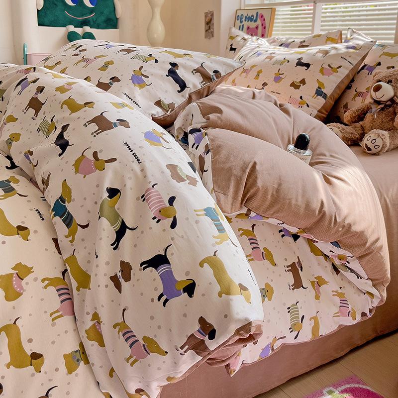 Bedding Four-piece Set Printed Skin-friendly Water Wash Sheets Quilt Cover Pillowcase Set