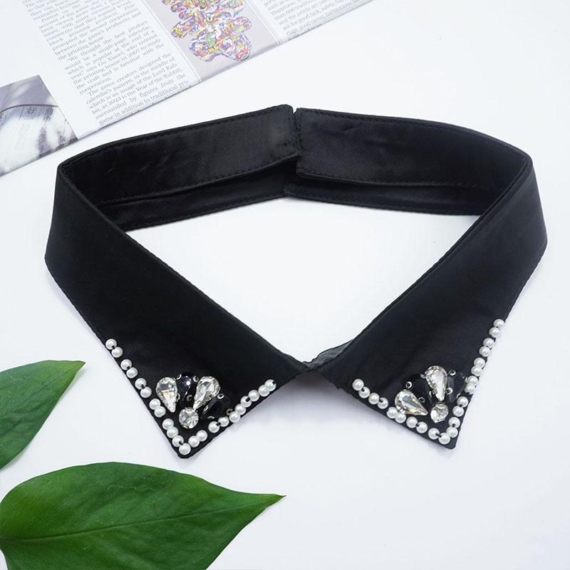 Retro Rhinestone False Collar Neckline Women Lapel Fake Collar Woman Embroidery Removable Detachable Tie Clothing Accessories