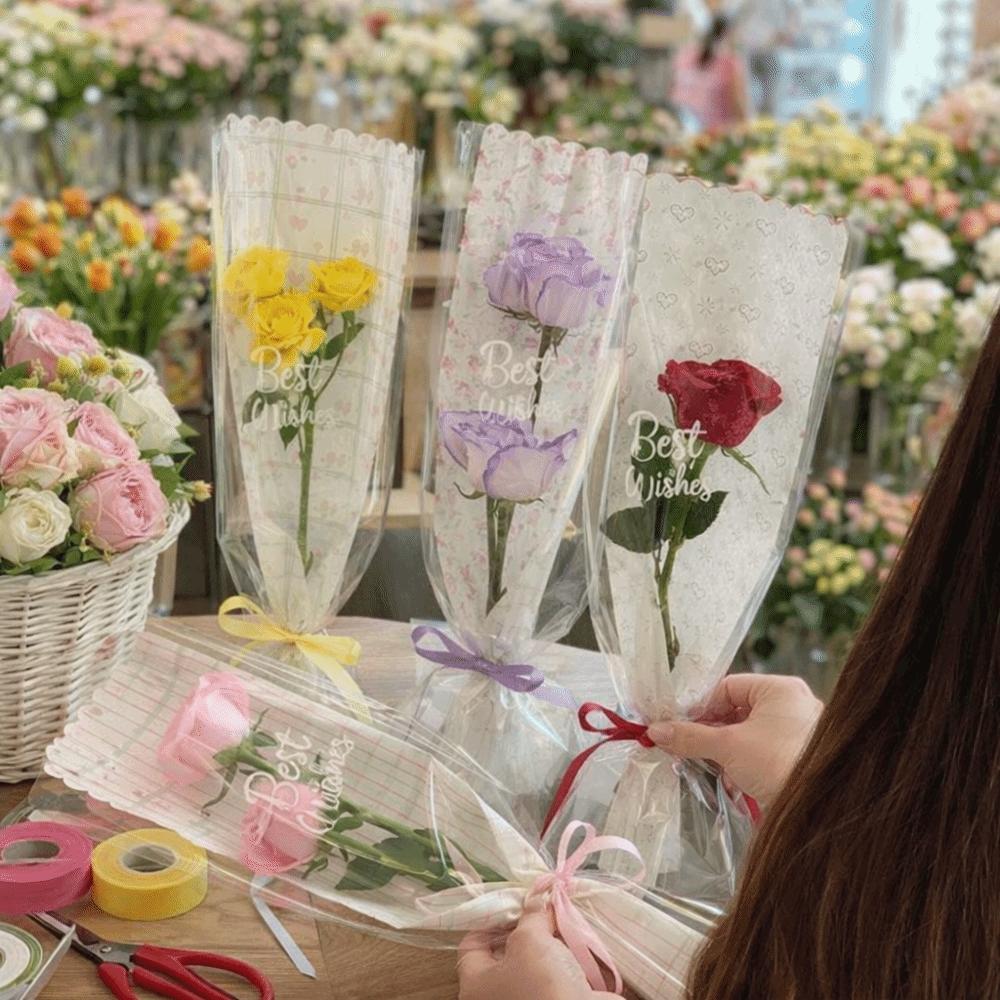 10pcs/set Waterproof Bouquet Wrapping Bags Transparent Rose Packaging Sleeve  Valentine's Day