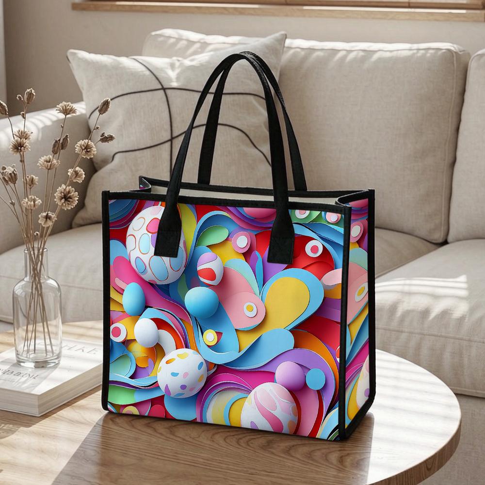 Colorful Abstract Pattern Large Casual Tote Bag Daily Use Portable Stylish Shoulder Bag for Outdoor Shopping Travel Commute