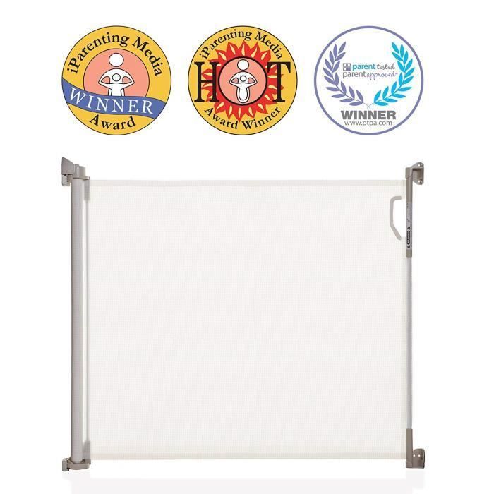 DREAMBABY® Barrière De Sécurité Rétractable - A Visser - Ouverture À Double Sens- Cadre Jusqu'à 140 Cm -2 Kits Montage Inclus-