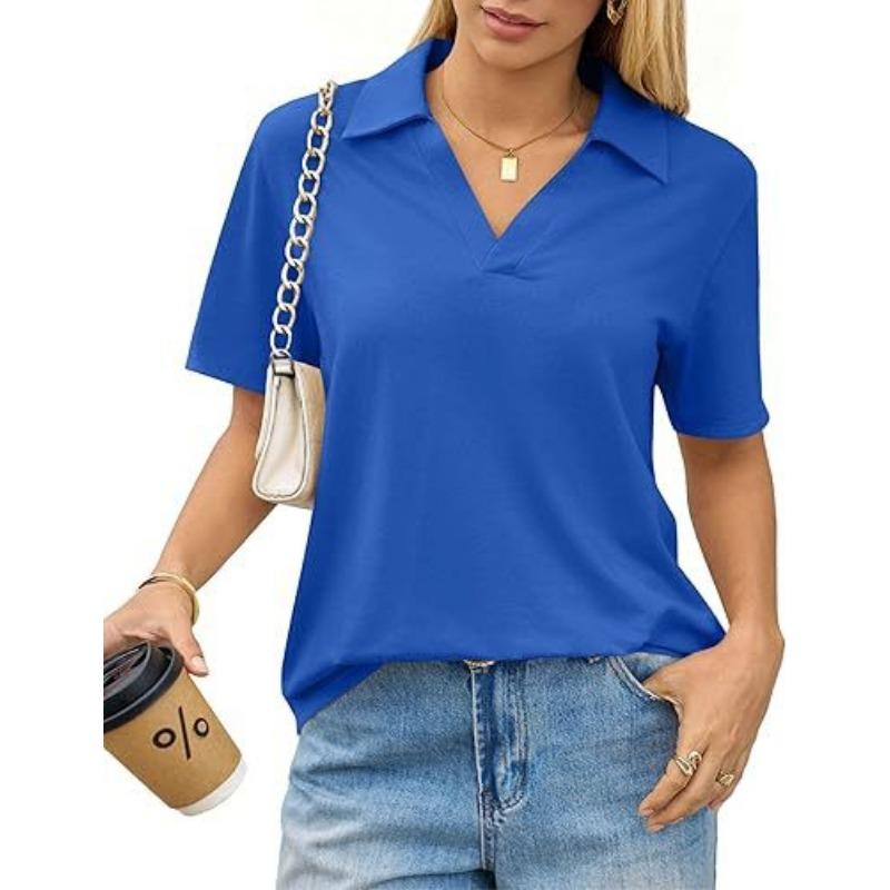 Nouveau haut polo décontracté simple à manches courtes de couleur unie pour femme