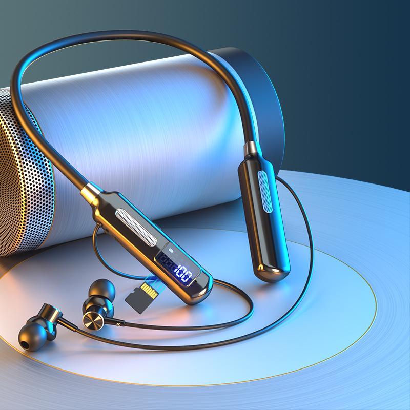 New Cross-Border Neckband Bluetooth Headset: Large Battery, In-Ear Sports, Wireless with Digital Display