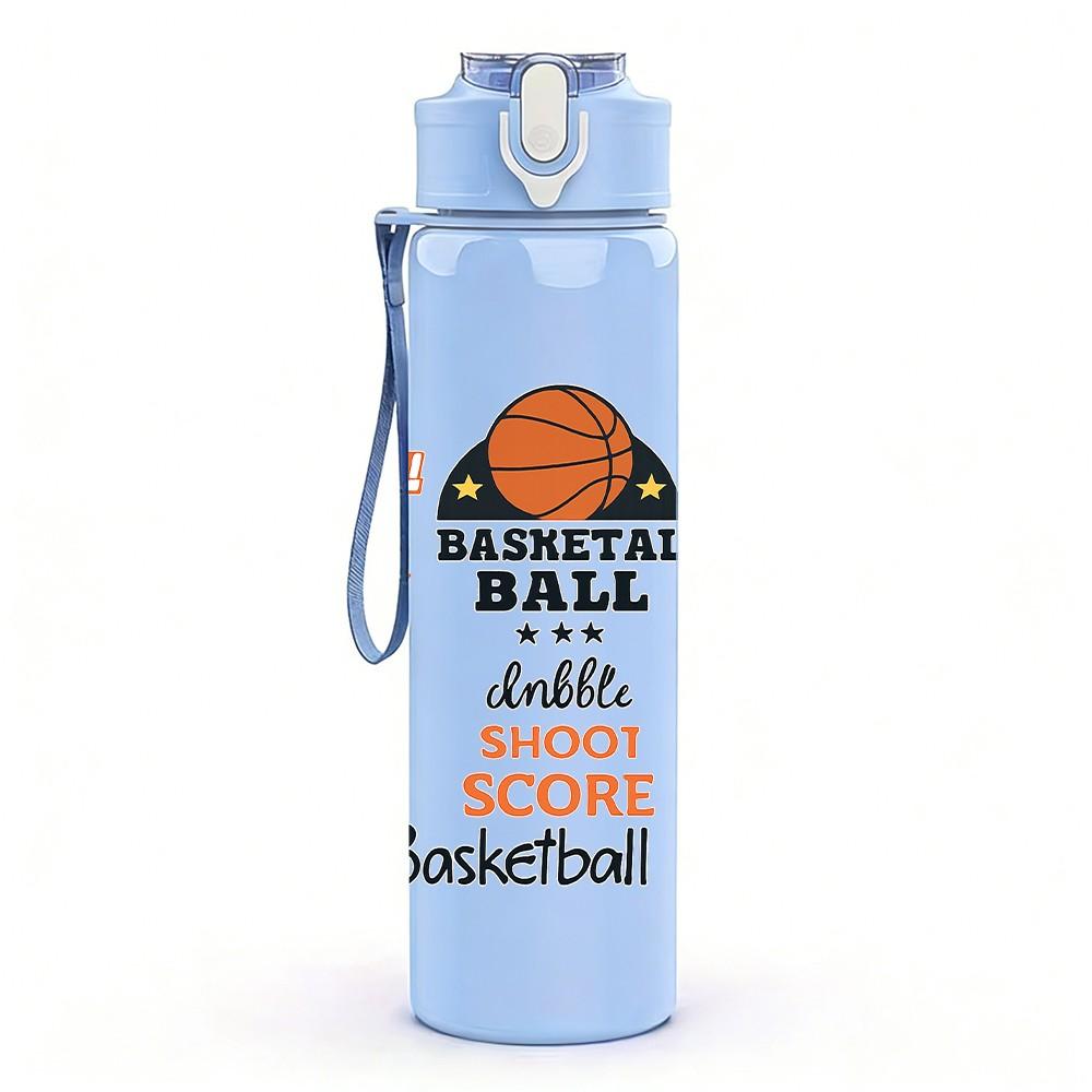 1 قطعة زجاجة مياه رياضية بلاستيكية ملونة بحروف Live Love Play Basketball سعة 750 مل غطاء بمصاص قابل للقلب مانع للتسرب مناسب للاستخدام الرياضي والمكتبي والمنزلي