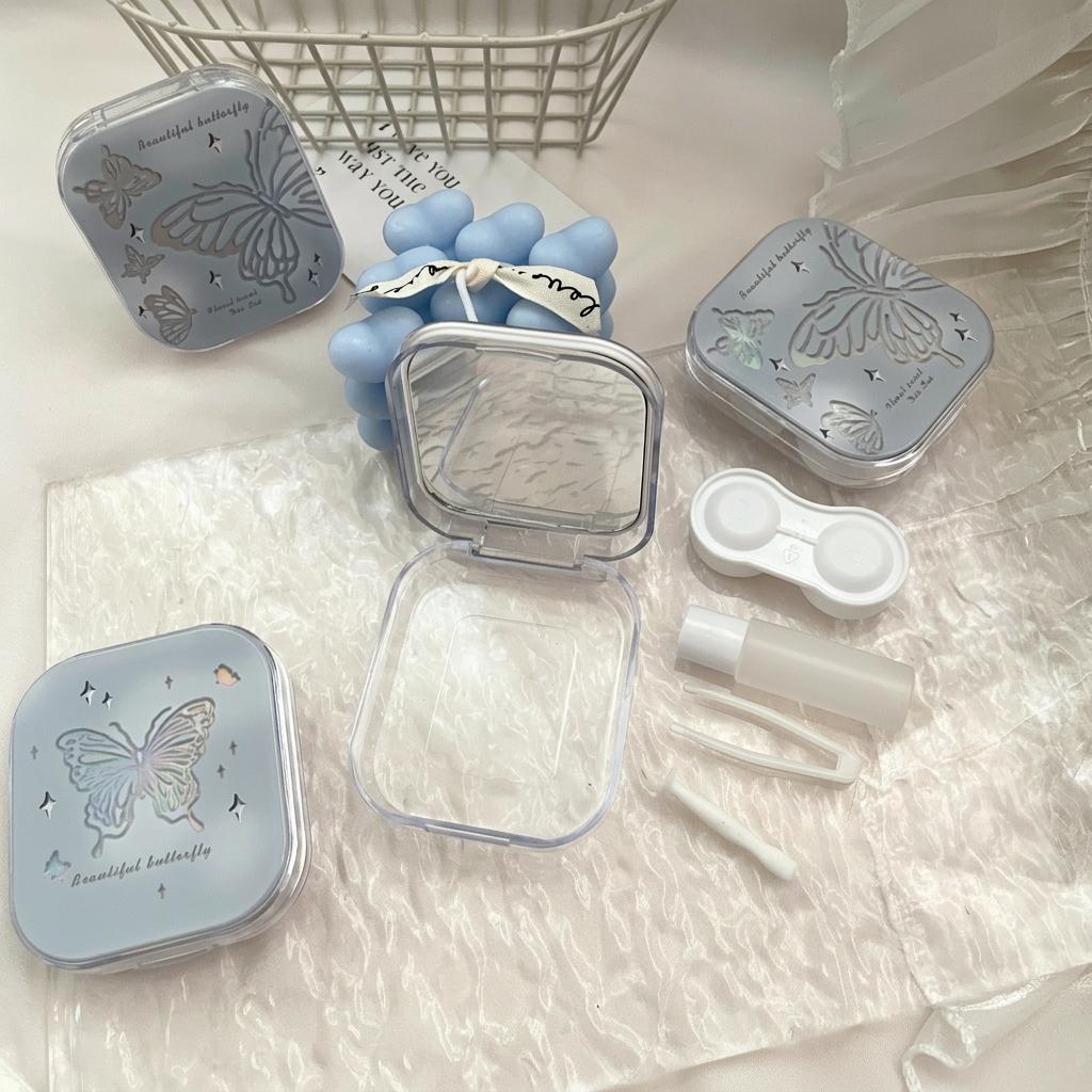 Compact Travel Lens Case Compact Portable Lens Case Butterfly Contact Lens Box Elegant For Pocket Short Travel Long-Term Use
