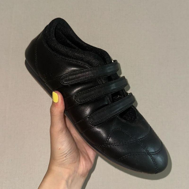 Sheepskin Version~ Casual Velcro Flat Bottom Round Head Ballet Shoes Leather Versatile Sports Shoes White Shoes Women