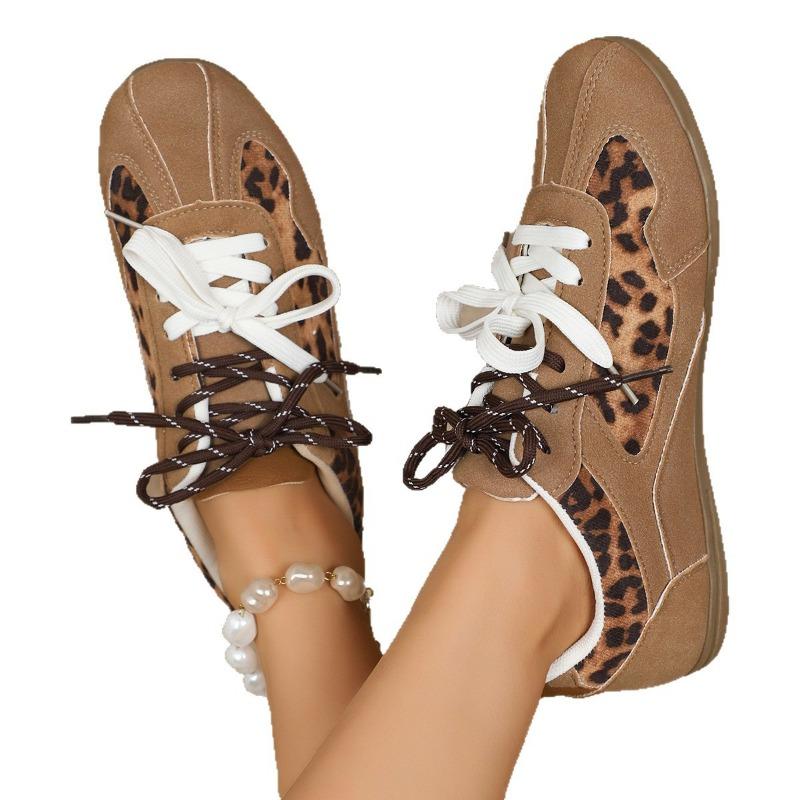 Retro Flat Bottom Spring and Autumn New Casual Shoes Fashionable Simple Leopard Print Versatile Sports Shoes