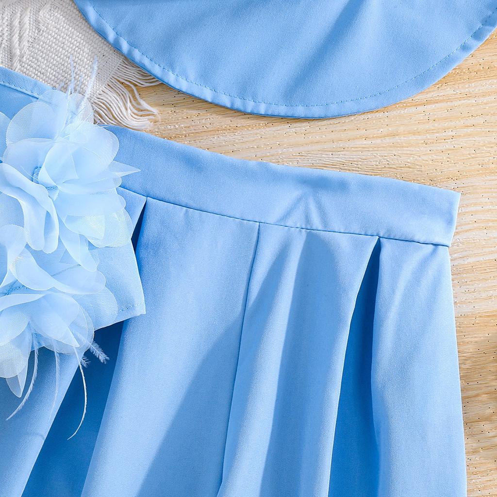 New Girls' Sling Pants Set + Hat 3-piece Elegant Children's Set