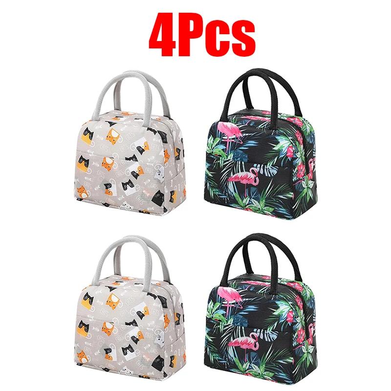 Lunch Bags Portable Thermal Insulation Cute Cartoon Print Storage Bag Children's School Lunch Box Bag Large Capacity Picnic Tote