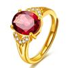 Gold-Plated Red Crystal Ring for Women - Adjustable European Style with Ruby and Full Micro-Paved Zirconia.