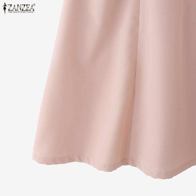 ZANZEA Women Casual Doll Collar Summer Short Sleeve Long Dress