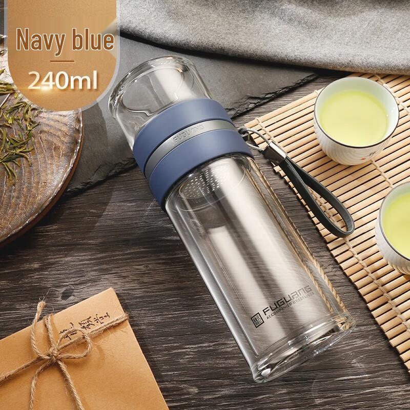 Fuguang Dark Blue 240ml Double-Layer Tea Infuser Glass Mug