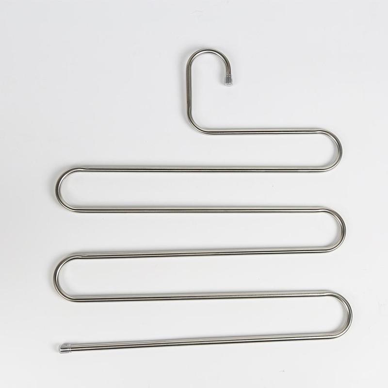 New 5 Layers Stainless Steel Trousers Hanger Pants Clothes Holder Rack S Shape
