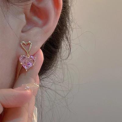 Elegant Heart Shaped Zircon Earrings for Trendy Women Featuring Comfortable Wear Sturdy Alloy and Sturdy Stones