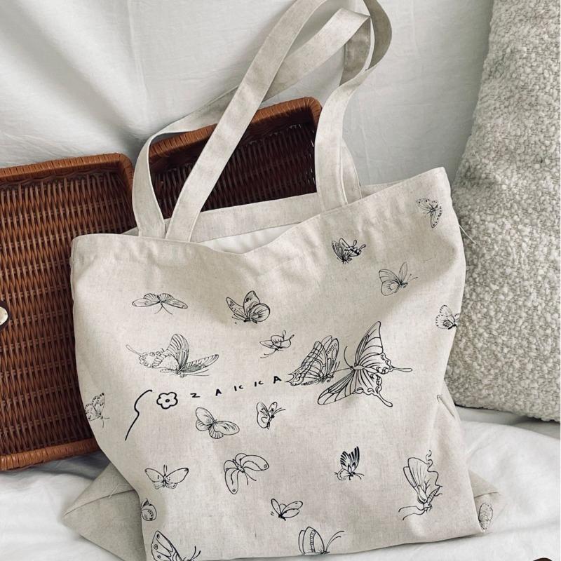 New Printed Butterfly Shoulder Canvas Bag Women's Small Satchel Lazy Student Large Capacity Canvas Bag