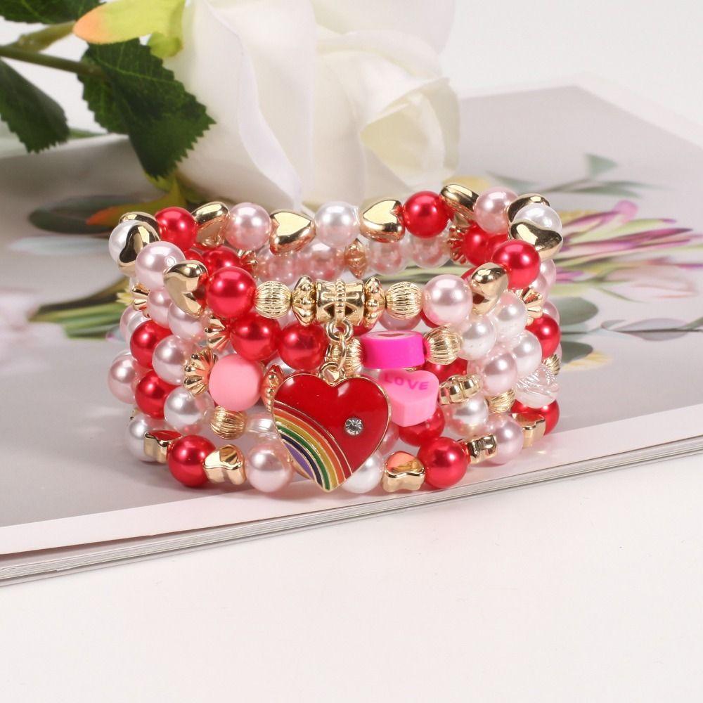 5pcs/set DIY Romantic LOVE Pendant Acrylic Beads Colorful Stone Wristband Bracelet  Hand Decoration