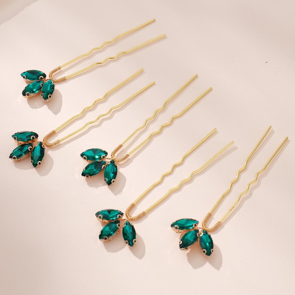 Accesorii de păr retro set de agrafe de mireasă accesorii de păr pentru fotografie de nuntă agrafă în formă de U cu strasuri verzi