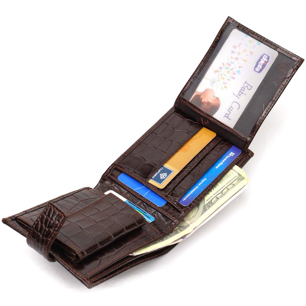 Capacious Men's Wallet Made of Genuine Textured Leather with Crocodile Embossing CANPELLINI 21788 Brown
