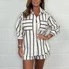 Summer Fashion Casual Women two-piece Stripe Shirts Shorts Set Ladies' Two-Piece Set