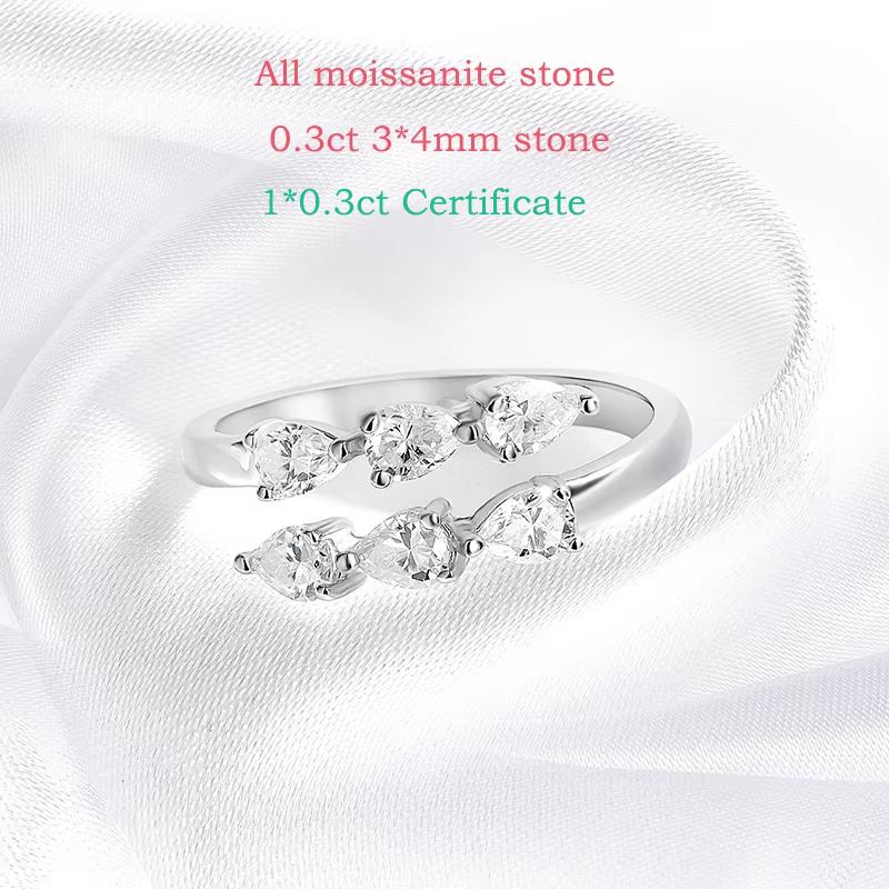 Smyoue Test Passed 3*4MM Moissanite Rings for Women Lab Diamond Wedding Band 925 Silver Female Crown Single Tail Ring