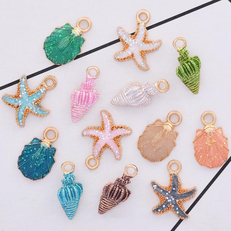 Korean Alloy Pearlescent Seashell & Starfish Pendant for DIY Jewelry Accessories