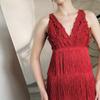 Red Lace Trimmed Tassel Layered Women's Bandage Evening Dress