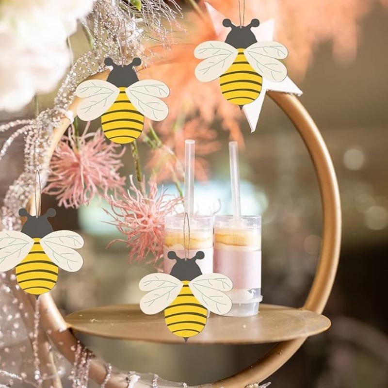 10pcs Honeybee Wooden Bee Shape Wood with Twines Art Unfinished Ornaments for Christmas Wedding Birthday Party Thanksgiving Day