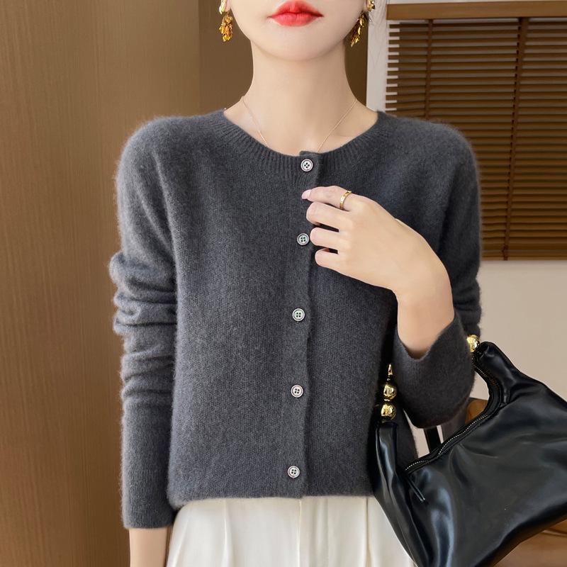 2025 Autumn/Winter Women's Seamless Cashmere Crew Neck Sweater - High-end Pure Wool Knitted Cardigan