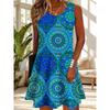 Fashion Women's Dress Casual Beach Round Neck Sleeveless Loose Dress Summer Women's Vest Print Dress Sundress