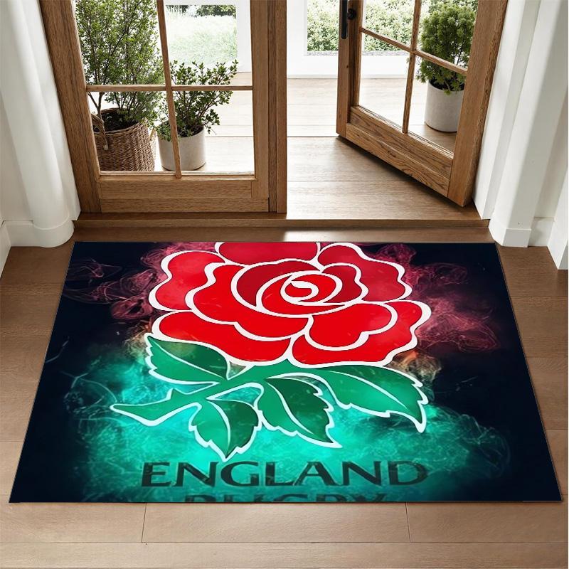England Rugby Design Crystal Velvet Rug Soft Decorative Mat for Bedroom Entrance