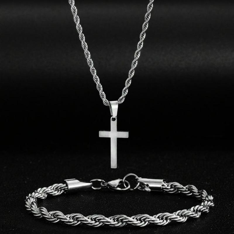 Cross Jewelry Chain Ring Bracelet Necklace 3 Sets