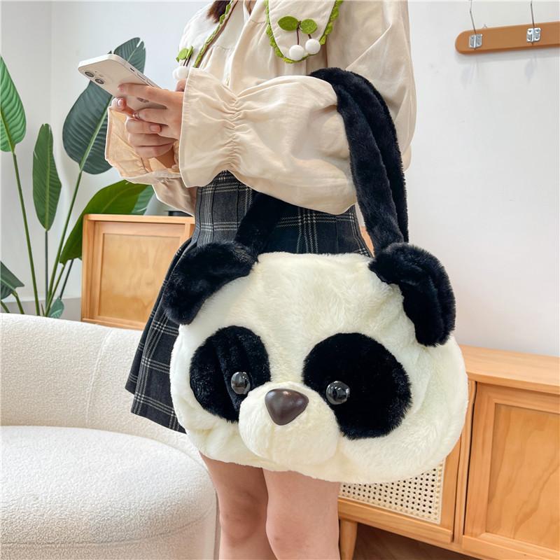 Fashion Plush Cartoon Bag Large Capacity Cute Berry Bear Pineapple Pupp Squirrel Shoulder Bag Tote Bag Panda