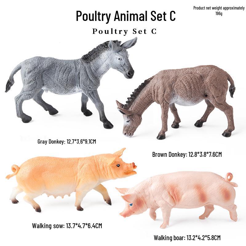 Cross-Border Animal Toy Set: Sheep, Cow, Horse, Donkey, Goat, Poultry Plastic Models
