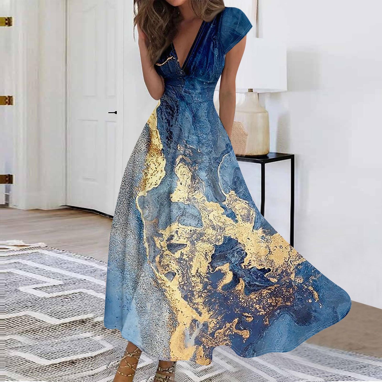 Women s Long Dress Maxi Dress Casual Dress Chiffon Dresses Swing Dress Casual Mature Outdoor Daily Date Ruffled Short Sleeve V-neck Dress L