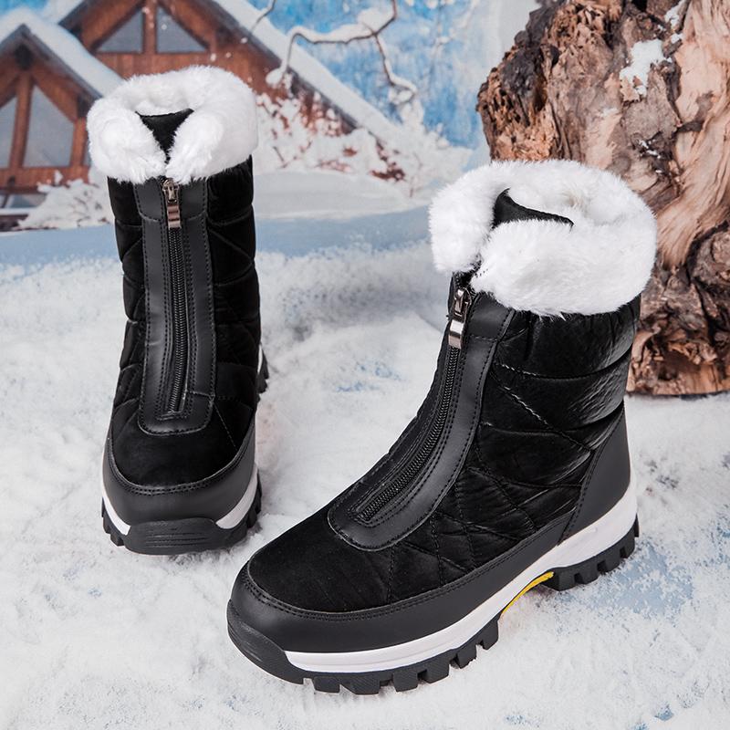 Winter New Women's Boots Thick Soled Zipper Shoes Warm High Cut Snow Boots Outdoor White Plush Comfortable Waterproof Fur Walking Shoes