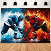 Ice and Fire Fusion Theme Backdrop Shocking Water Fire Elements Party Decoration Background Photography Studio Supplies Banner