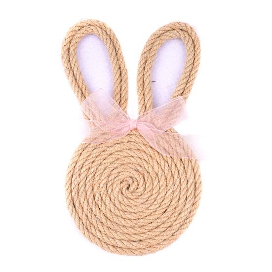 Bunny Coasters Practical Table Protection Rope Wrap with Jute Natural Wood Base Cute Easter Farmhouse C
