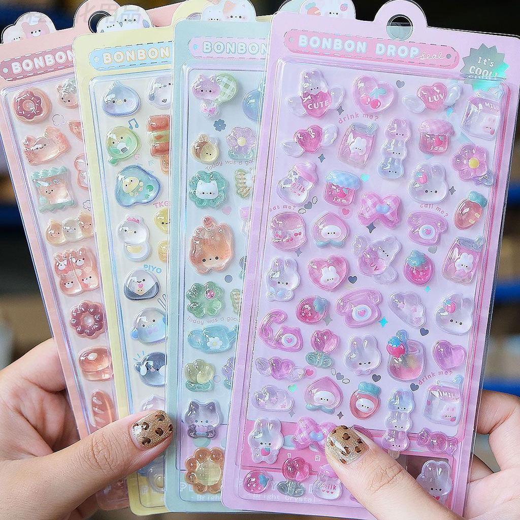 3D Embossed Cartoon Animal Gem Stickers: Cute Crystal Rhinestone and Shell Fairy Decorations for Kids