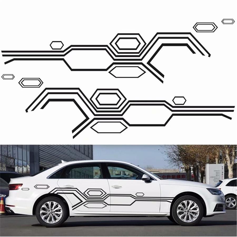 2PCS NEW Universal 102" × 28" Car Side Door Body Decal Large Size Stripes Plaid Sticker Racing Decals