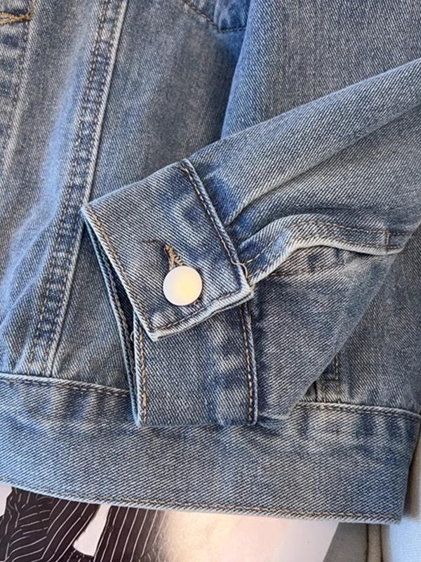 Korean Style 2025 Loose Mid-Length Denim Jacket with Large Pockets for Women Students