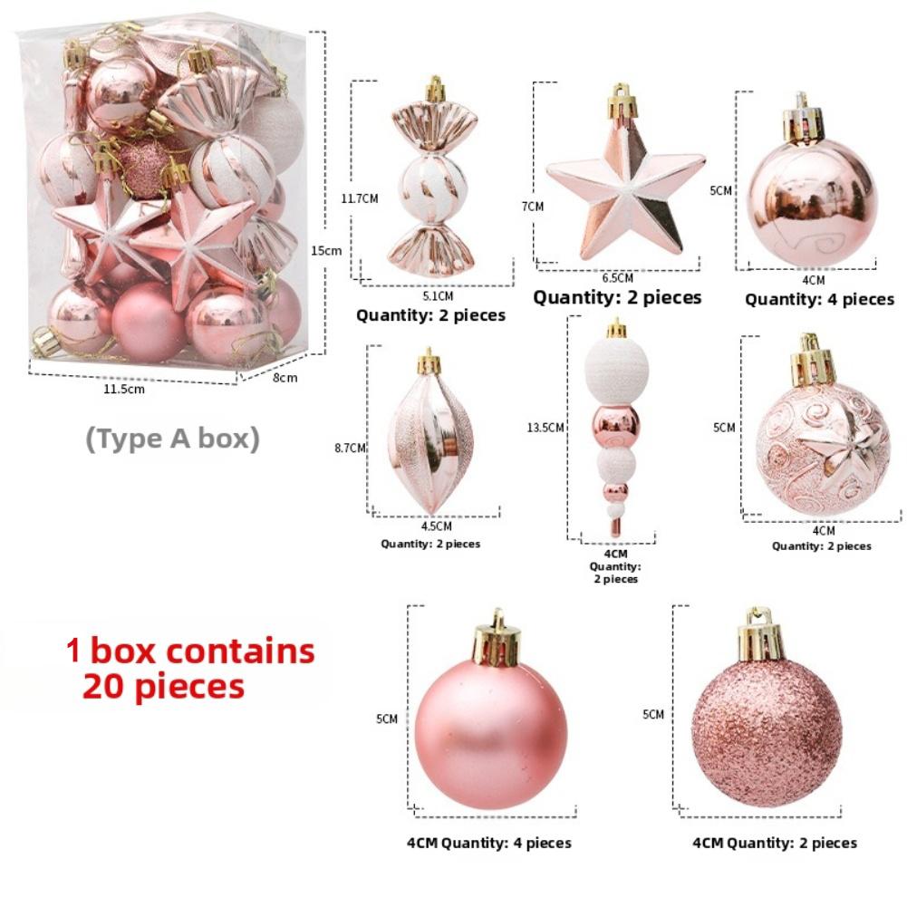 Christmas Baubles Set Rose Gold Color for Indoor Outdoor Decoration Includes Various Shapes for Festive Atmosphere