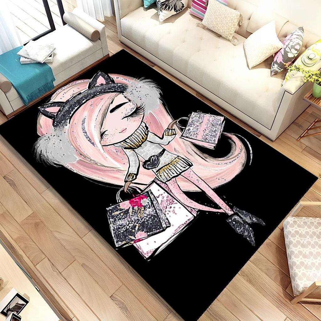 Cute Ballet Girl Ballerina Fairy Cartoon Area Rug,Carpet for Living Room Bedroom Sofa Doormat Decoration, Kid Non-slip Floor Mat