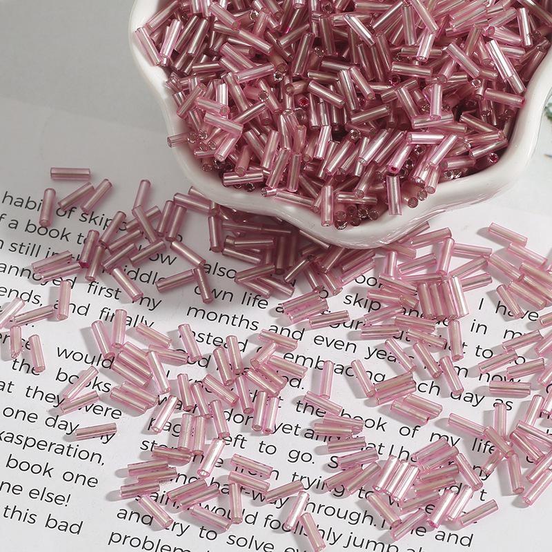 Silver-Filled 2x7mm Rice Tube Glass Beads for Handmade DIY Jewelry and Clothing Accessories