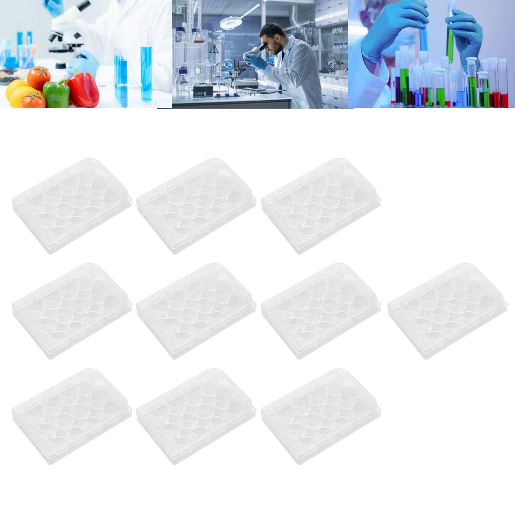10 Durable Tissue Culture Plates (12 Wells) Widely Used for Laboratory Use, with Lids