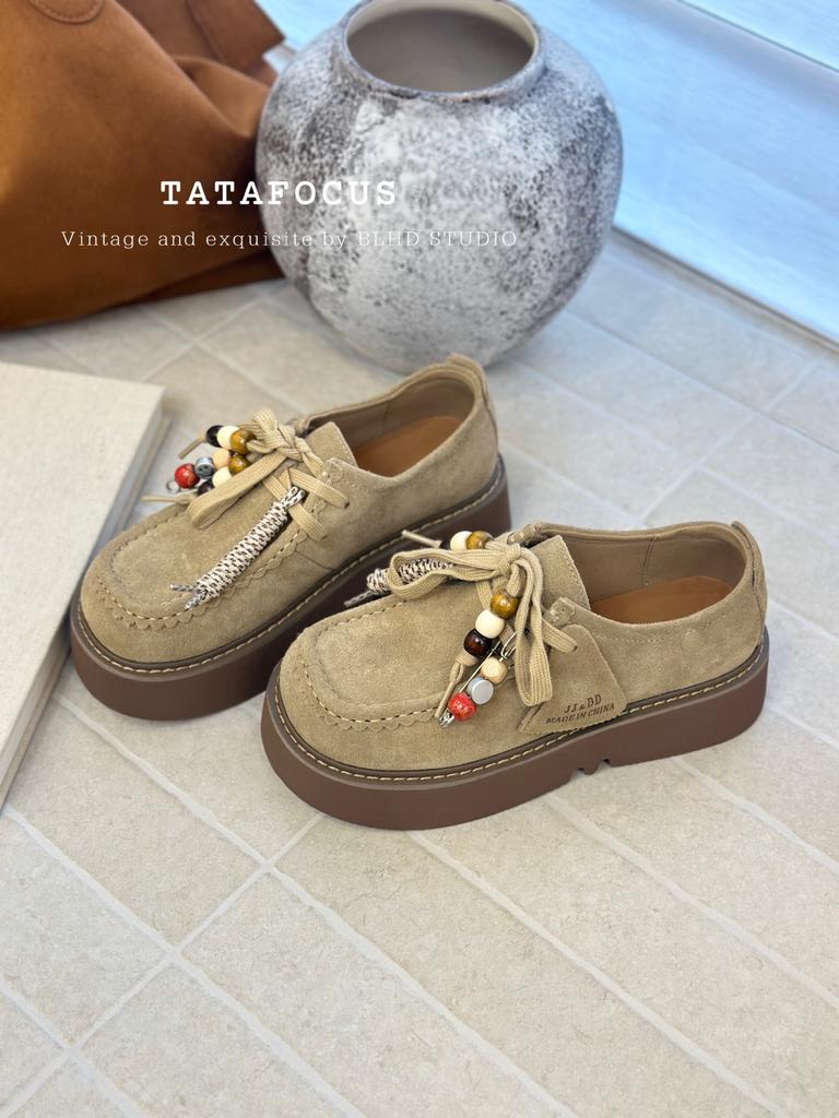 Leather thick-soled ugly cute big-headed retro Brock single shoes women's 2025 autumn new fashionable and comfortable versatile derby shoes